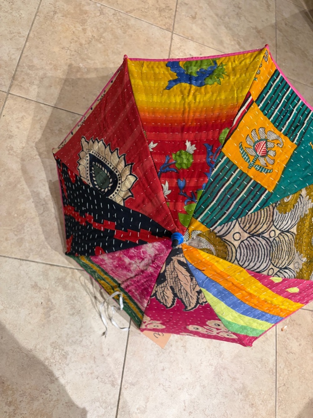 New Boho Handcrafted Multicolor Kantha Patchwork Umbrella ethnic vibrant sun